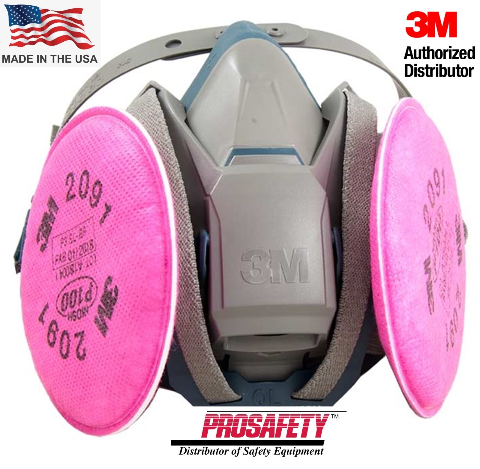 3M Quick Latch Half Face Respirator Mask & 2- 2091 P100 Particulate Filter MED.