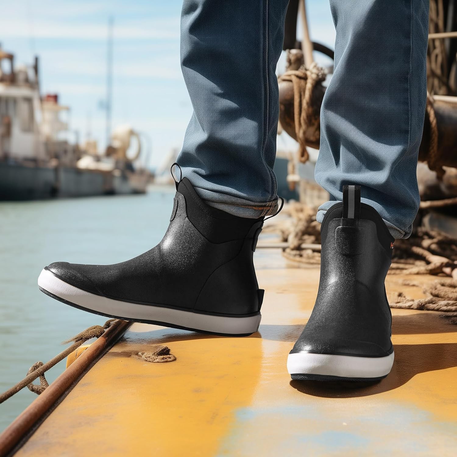 HISEA Men’s Deck Boots Waterproof Fishing Rain Boots, Anti-Slip Neoprene…