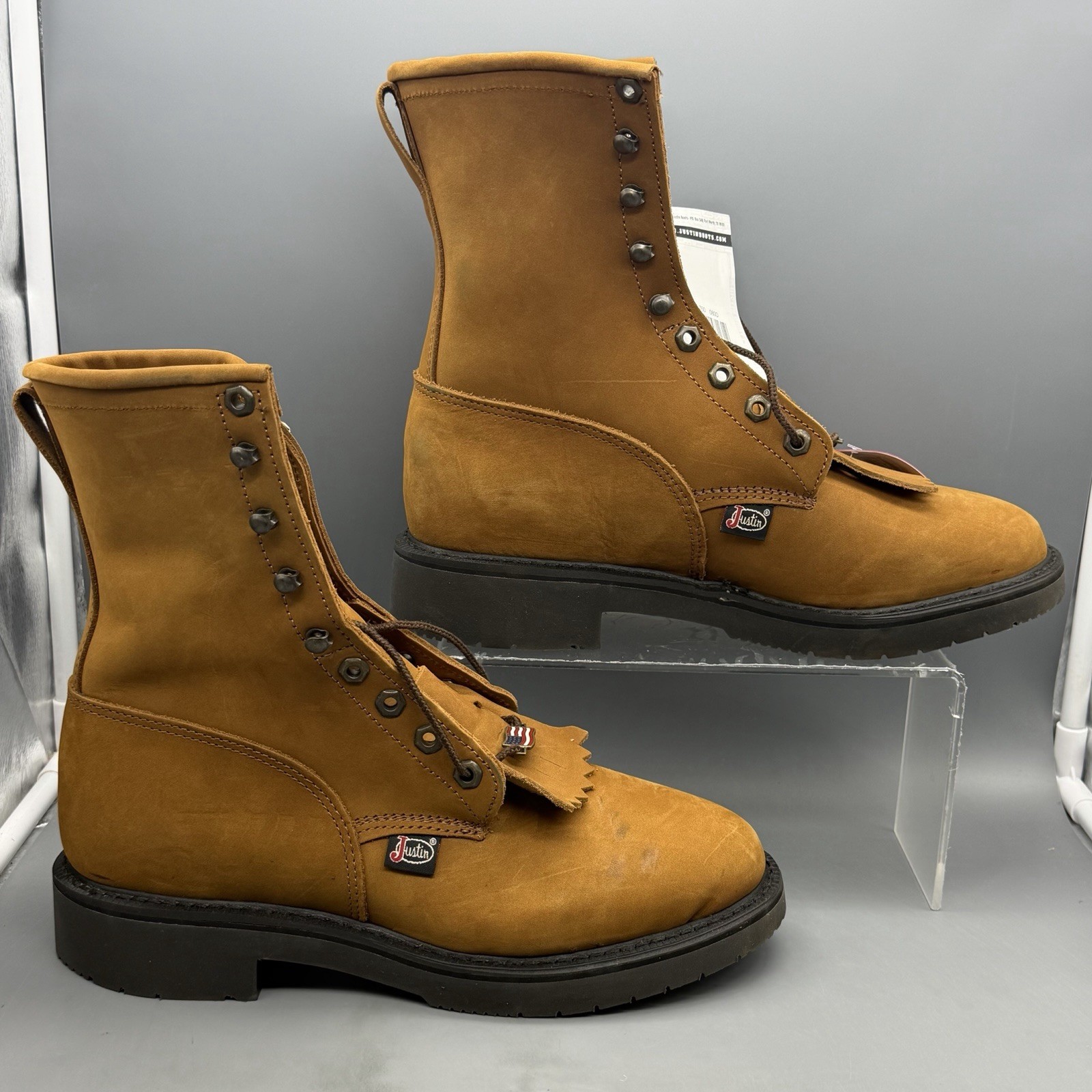 Justin Conductor 8″ Men’s 8 D Hazel Brown Work Boots Made In USA Comfort System