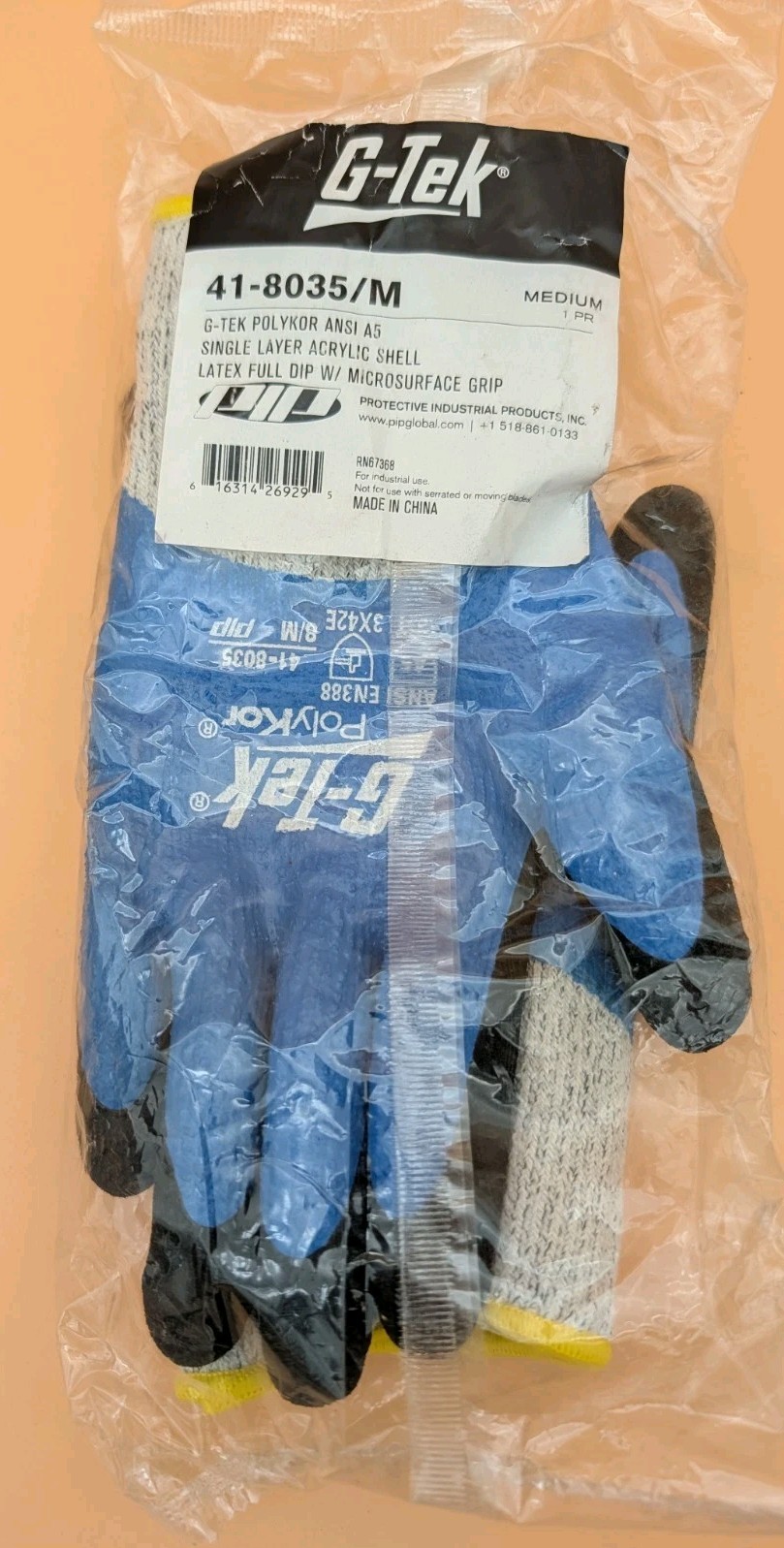 G-TEK 41-8035/S Polykor Gloves ANSI A5 Acrylic Shell Latex Med