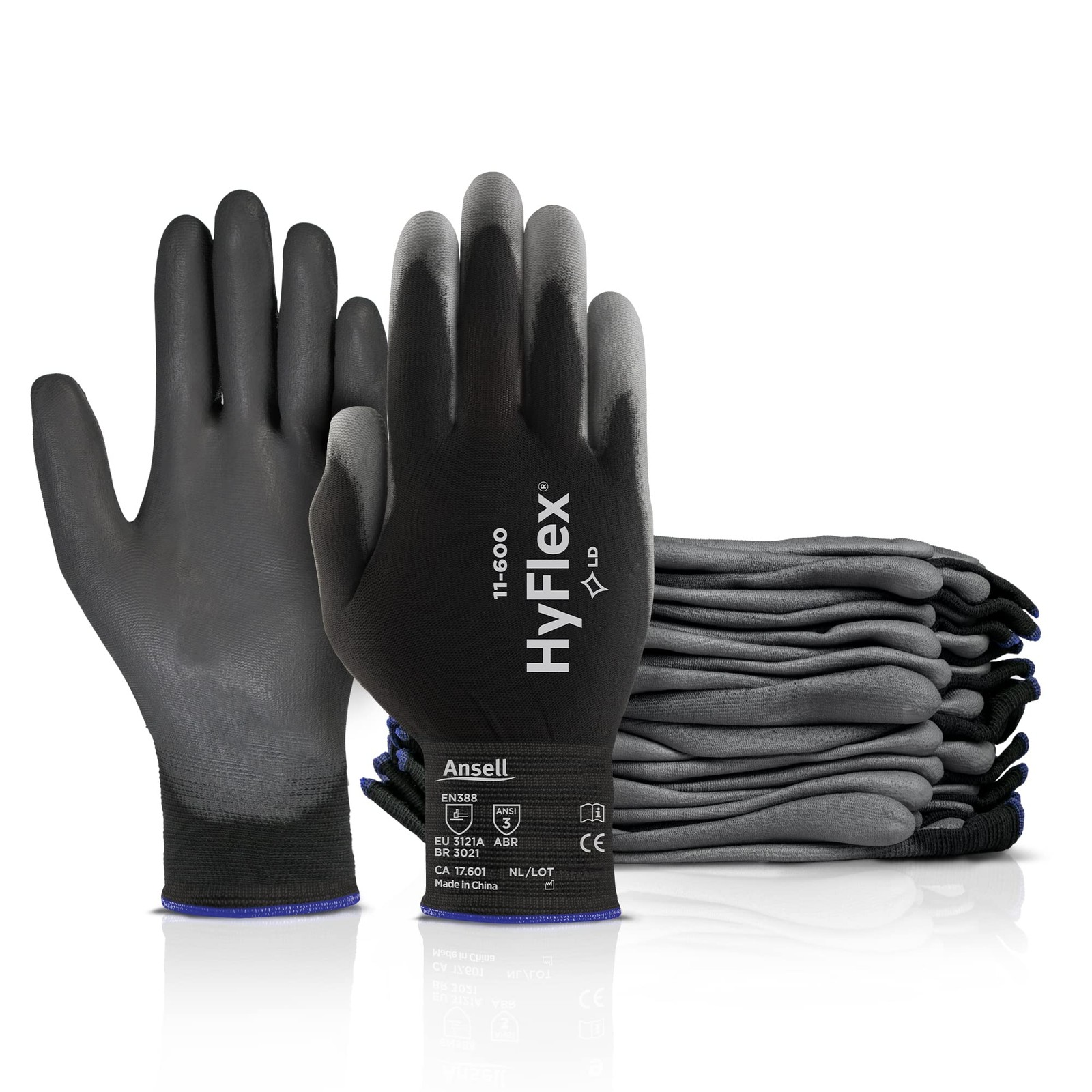 Ansell HyFlex 11 600 Black Industrial Gloves Size 10 Pack of 12 Light Duty