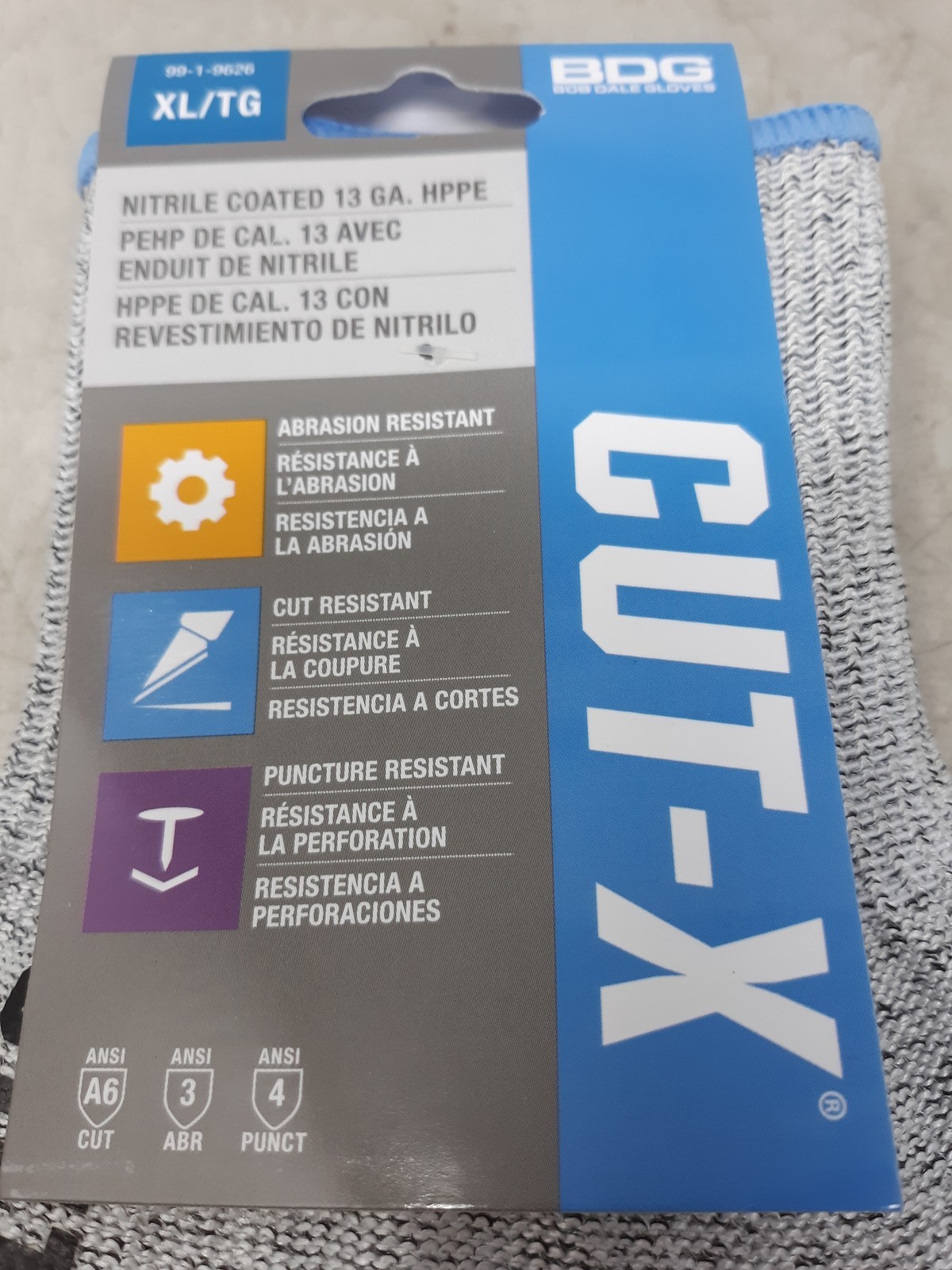 BDG CUT-X Nitrile Coated 13 GA HPPE Work Gloves XL/TG Abrasion Cut Puncture Rest