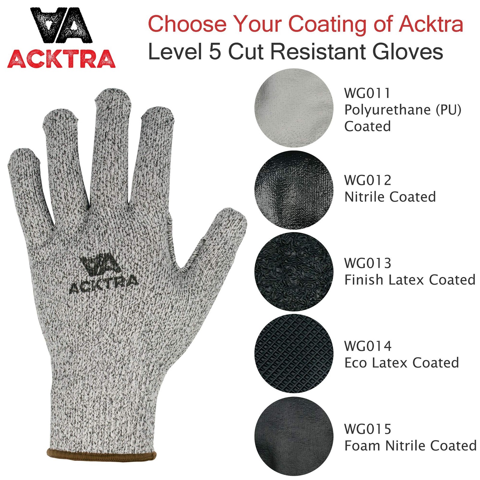 ACKTRA Level 5 Cut Resistant Safety WORK GLOVES, 12 pairs Medium (Pack of 12)