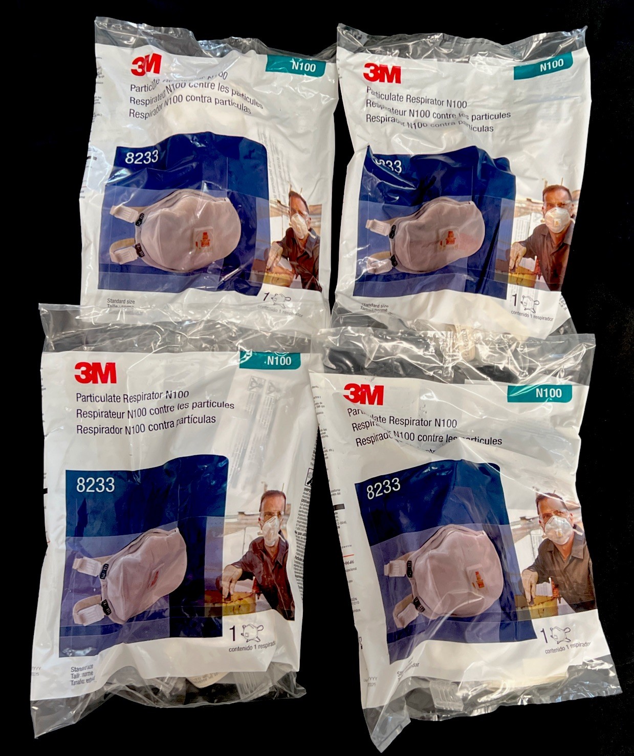 Lot Of 4- 3M 8233 N100 Particulate Respirator Masks Exhalation Valve
