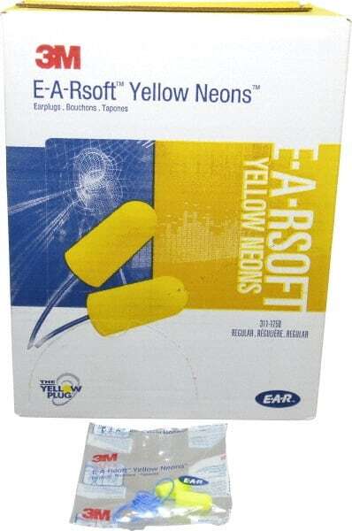 Disposable 33dB Corded Ear Protection, Regular Size, Neon Yellow, 200 Pairs