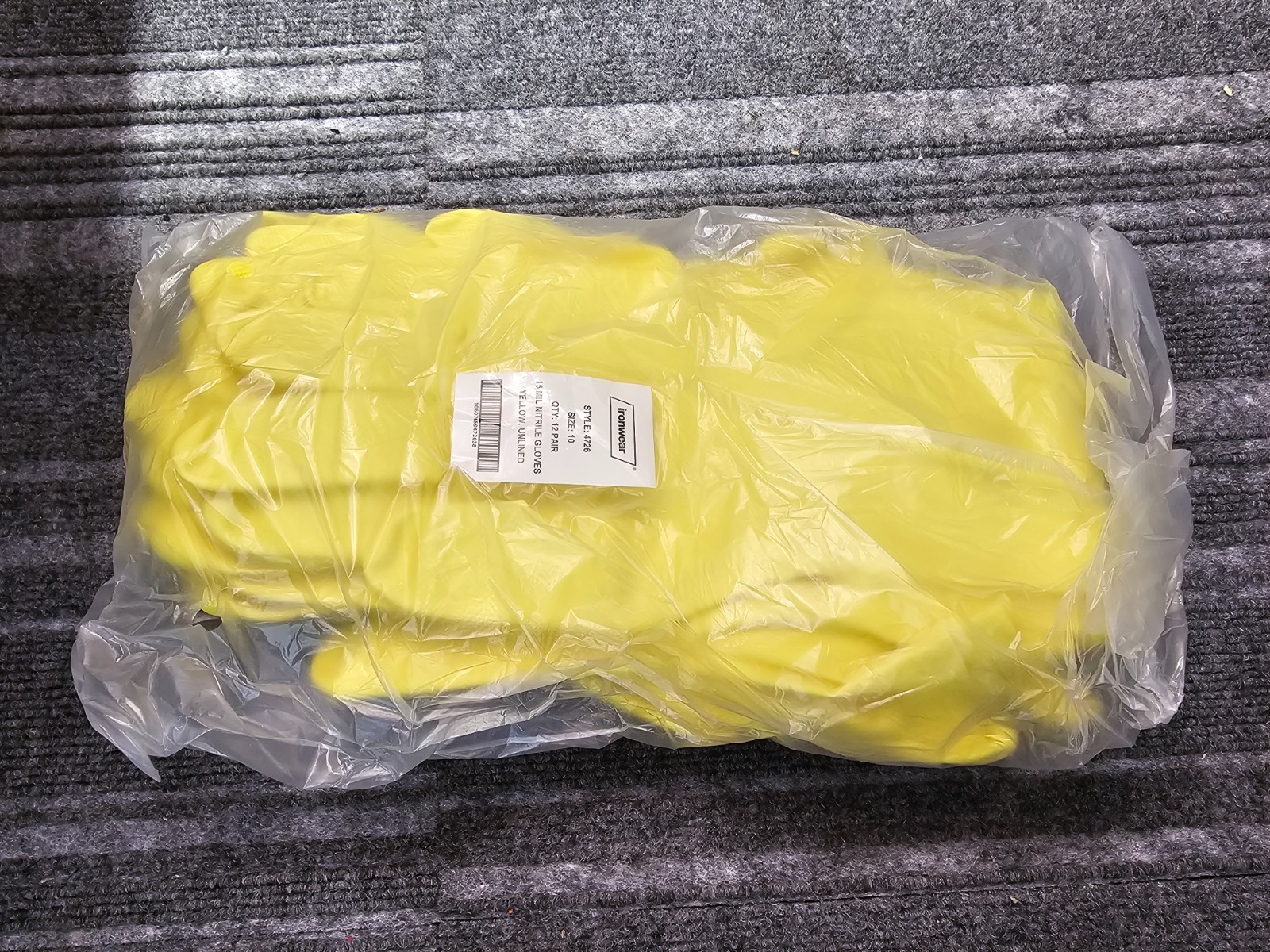 (QTY 120 PAIRS) Ironwear 4726 Size 10 15mil Nitrile Gloves, Yellow, Unlined