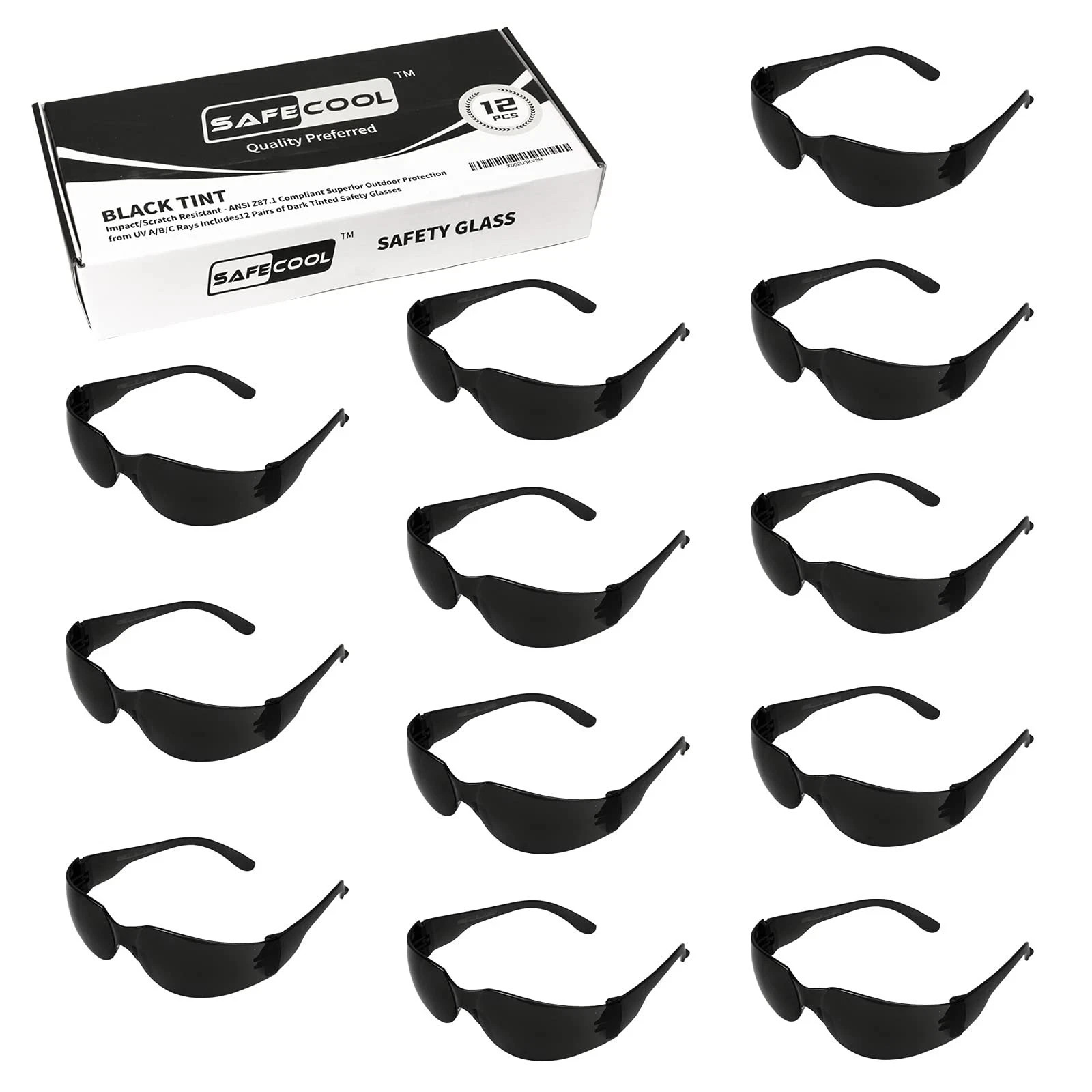 Safety Glasses (Bulk Pack of 12), Protective Polycarbonate Smoke Tinted Eyewe…