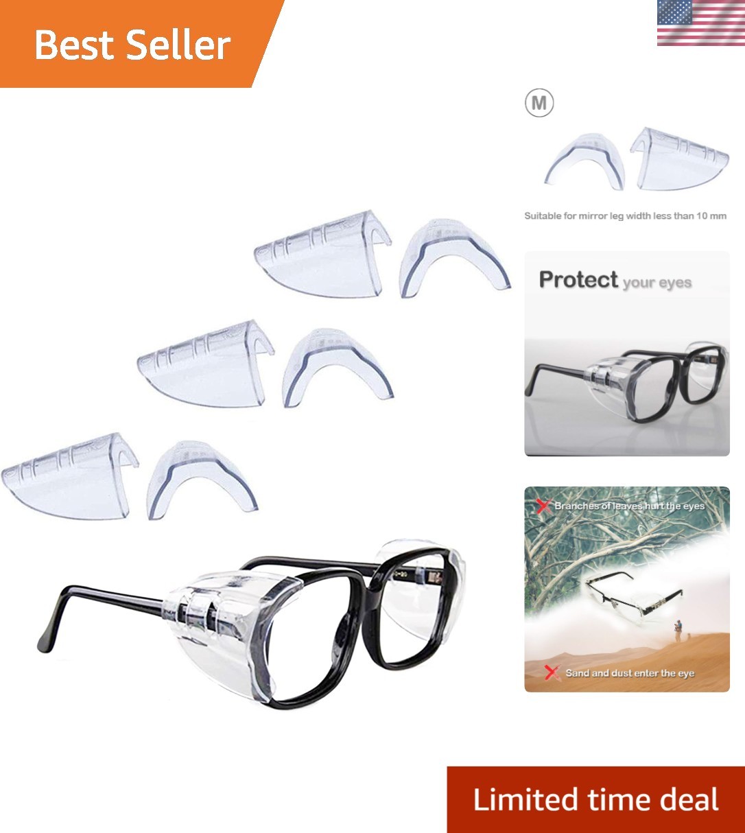 Flexible Windproof Eye Glasses Side Shields – 3 Pairs for Ultimate Protection