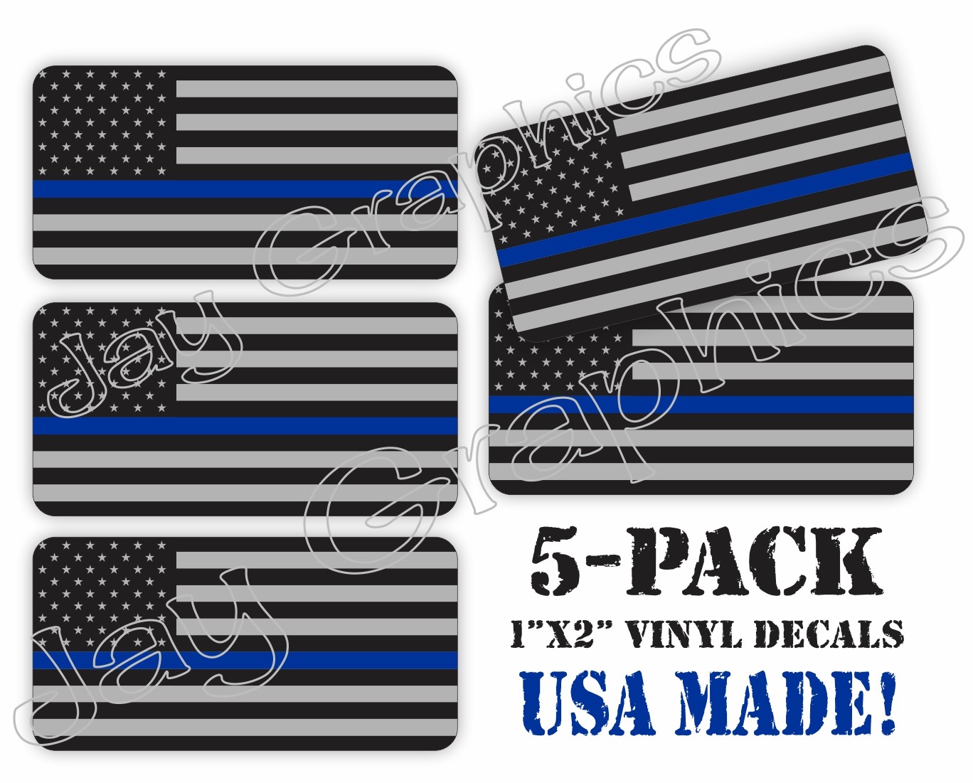 5pk Thin Blue Line American Flag Hard Hat Stickers / Helmet Decals Police Flags