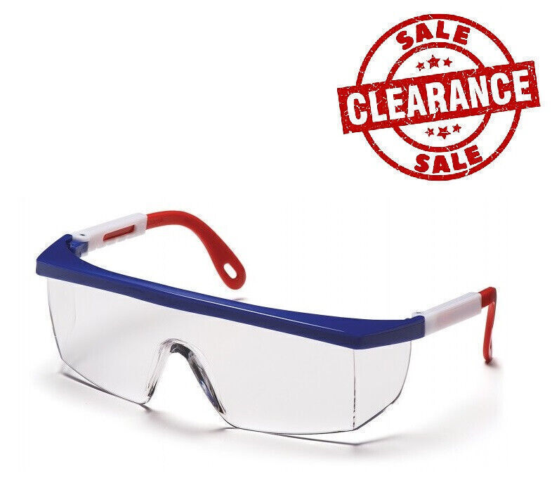 (10) Safety Glasses – Clear Lens w/ Red/White/Blue Frame – MS-97242