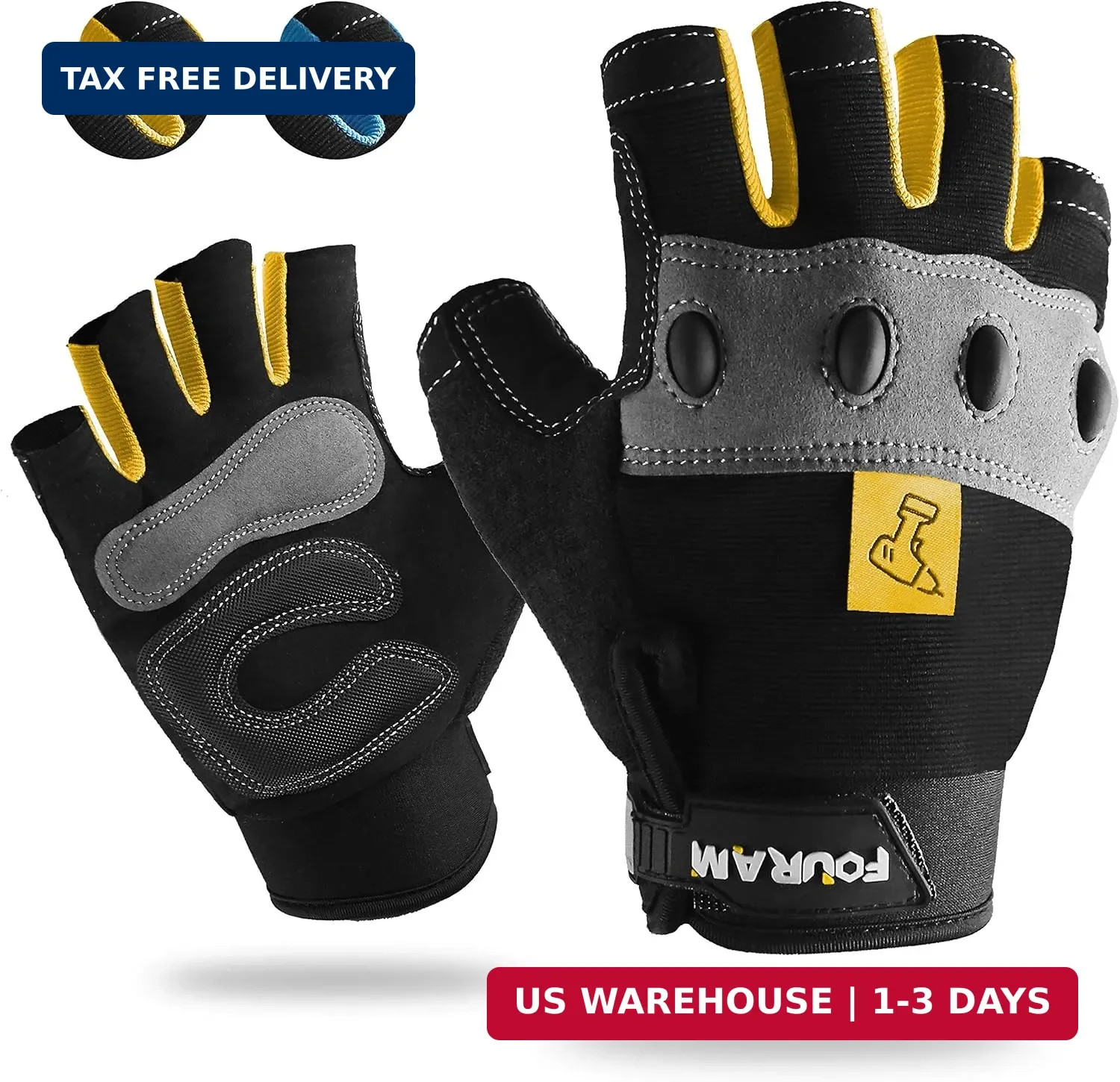 FOUR-AM Work Gloves Men Fingerless Mechanic Gloves Shock-Grip, Anti-Collision fo