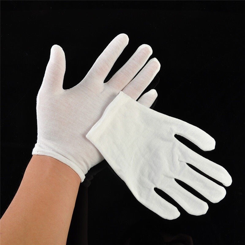 12 Pairs Cotton White Gloves for Inspection Work High Stretch Unisex Safe Decor