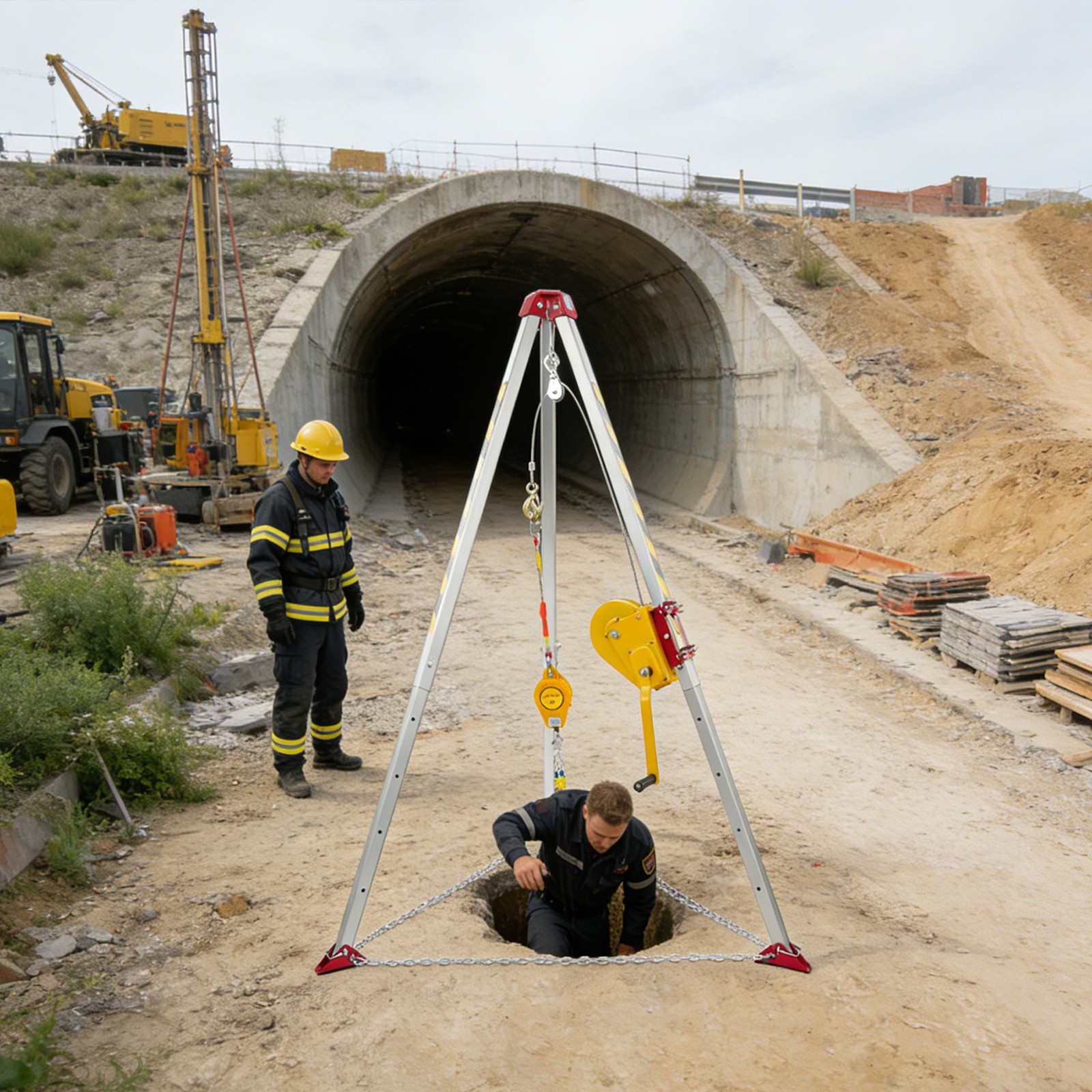 Confined Space Rescue Tripod For Deep Wells, Tunnels Floor-standing Tripod