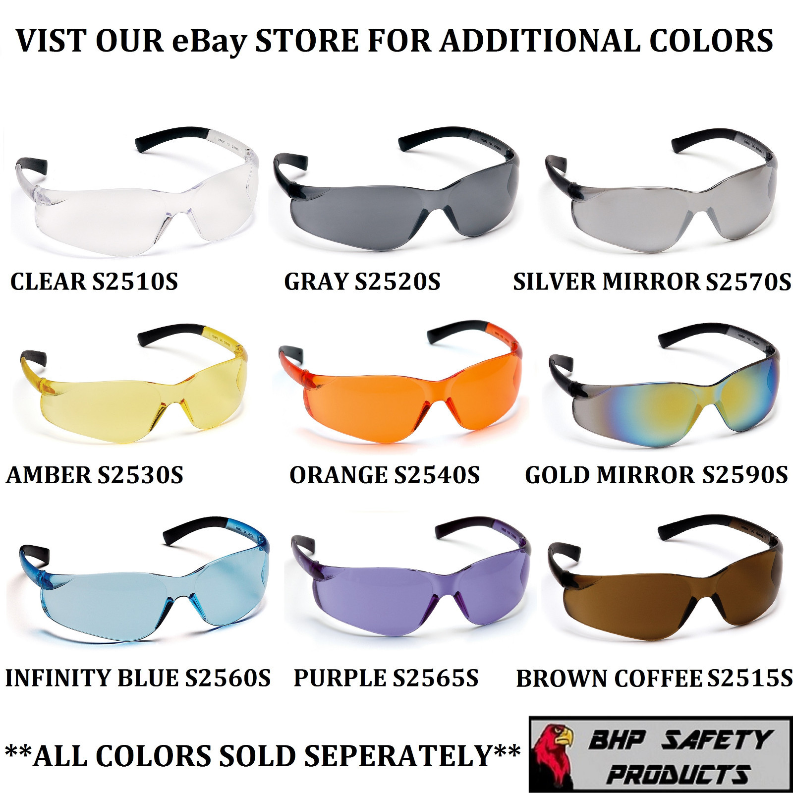 PYRAMEX ZTEK SAFETY GLASSES SMOKE GRAY LENS WORK EYEWEAR S2520S Z87+ (72 PAIR)