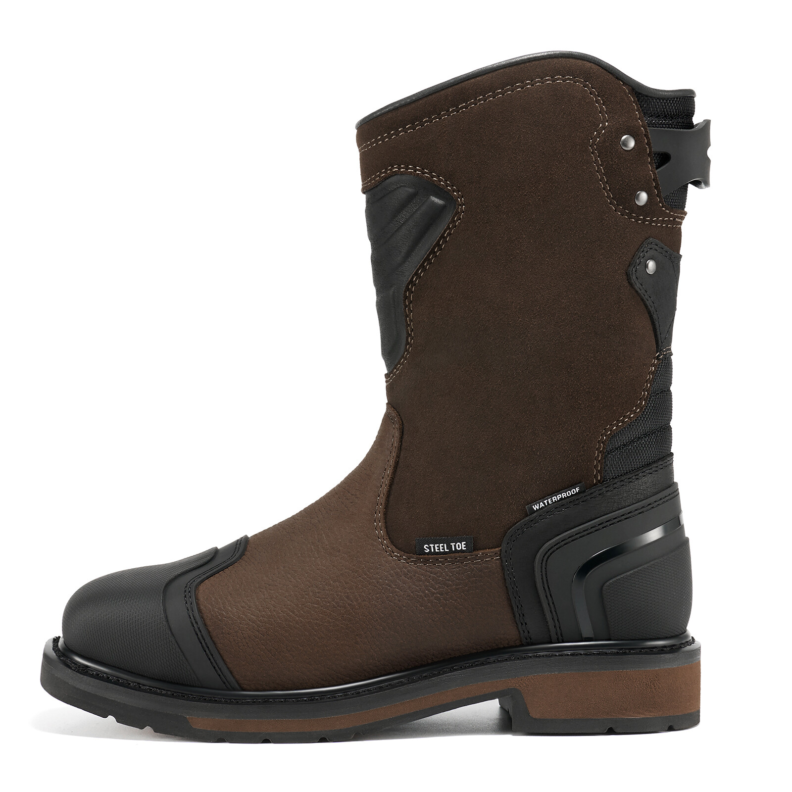 NINGO Men Steel Toe Waterproof Work Boots Square Toe Industrial Motorcycle Boots