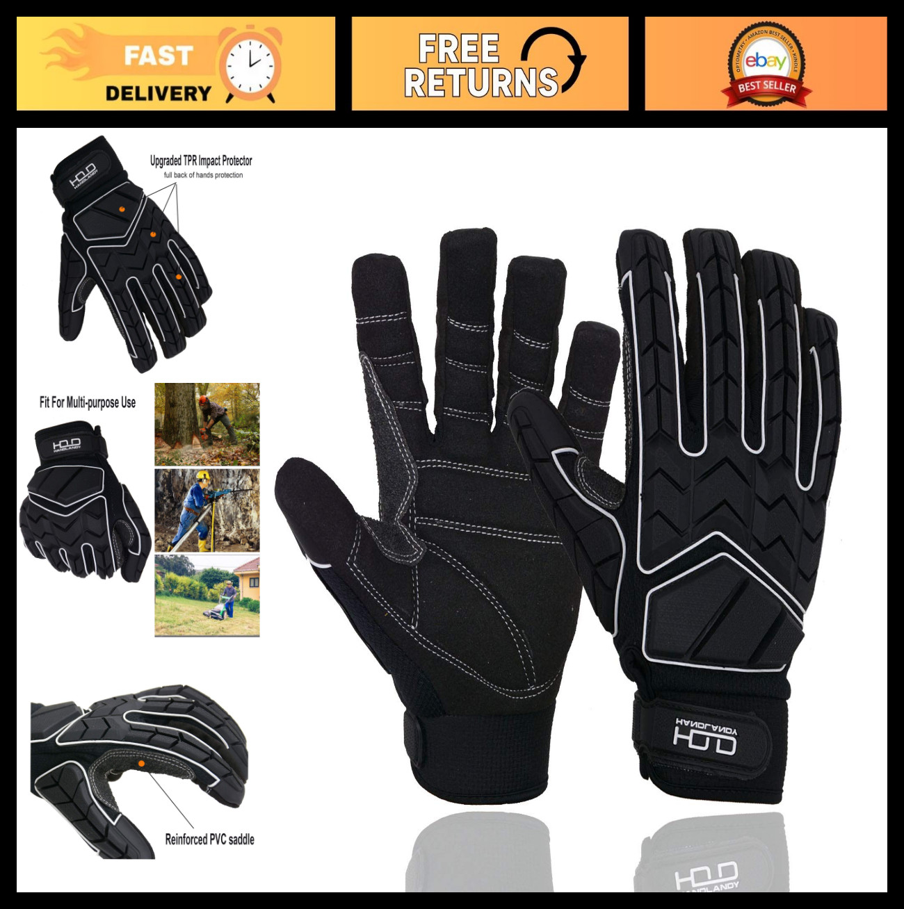 Anti-Vibration Mechanic Work Gloves with SBR Padding & TPR Protection – Durable