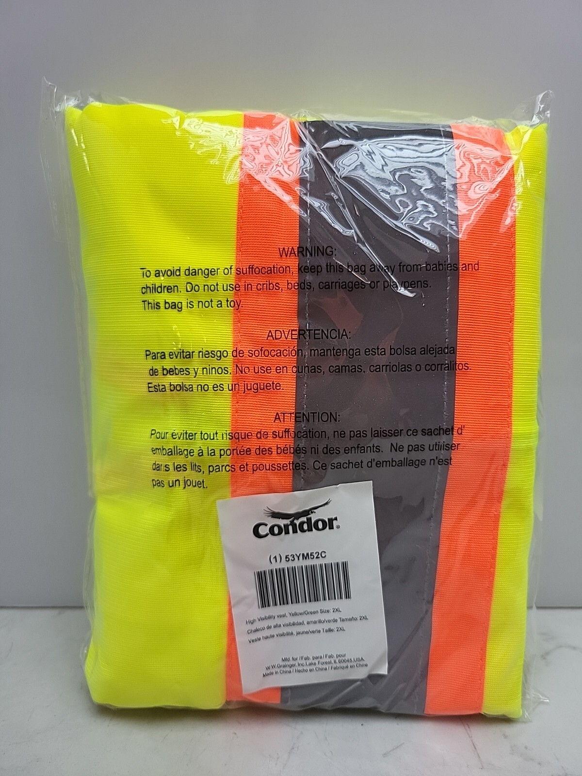 2 Pack Condor 53YM52 High Visibility Vest Yellow/Green 2XL ANSI Class 2 Zipper