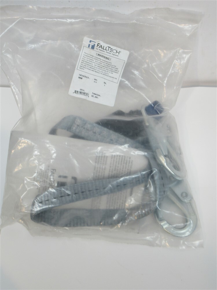 Falltech 8256, 6′ Energy Absorbing Lanyard, Single Leg w/ Steel Snap Hooks