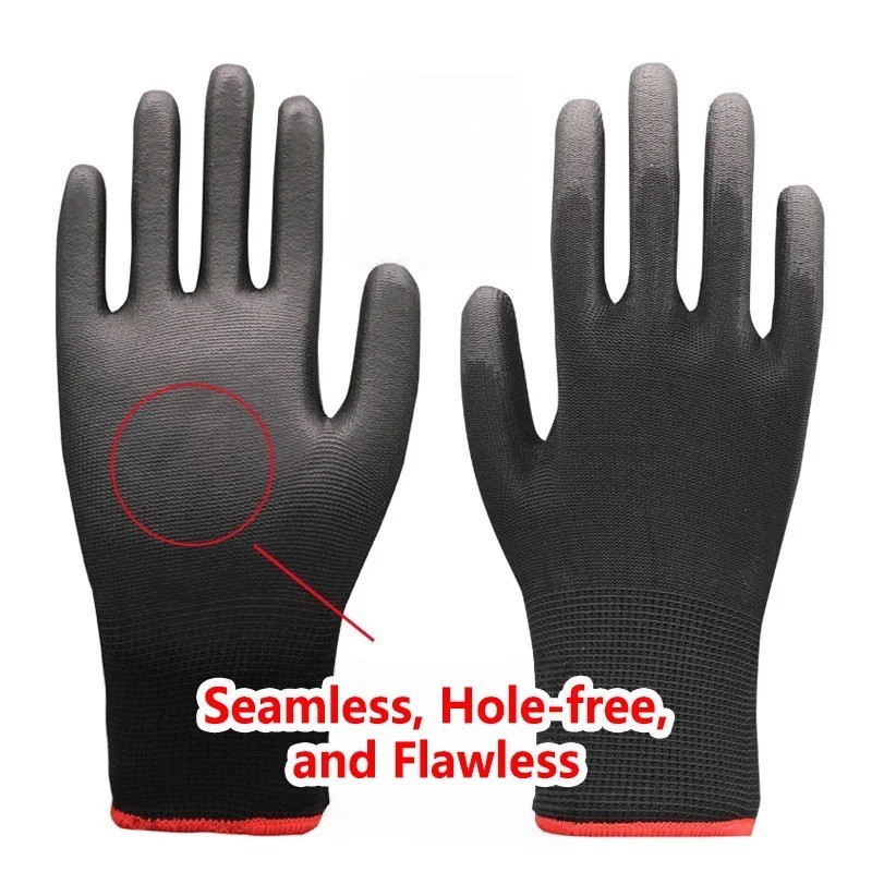Share Black Work Gloves Polyurethane Palm Coated Nylon Shell 12 Pairs