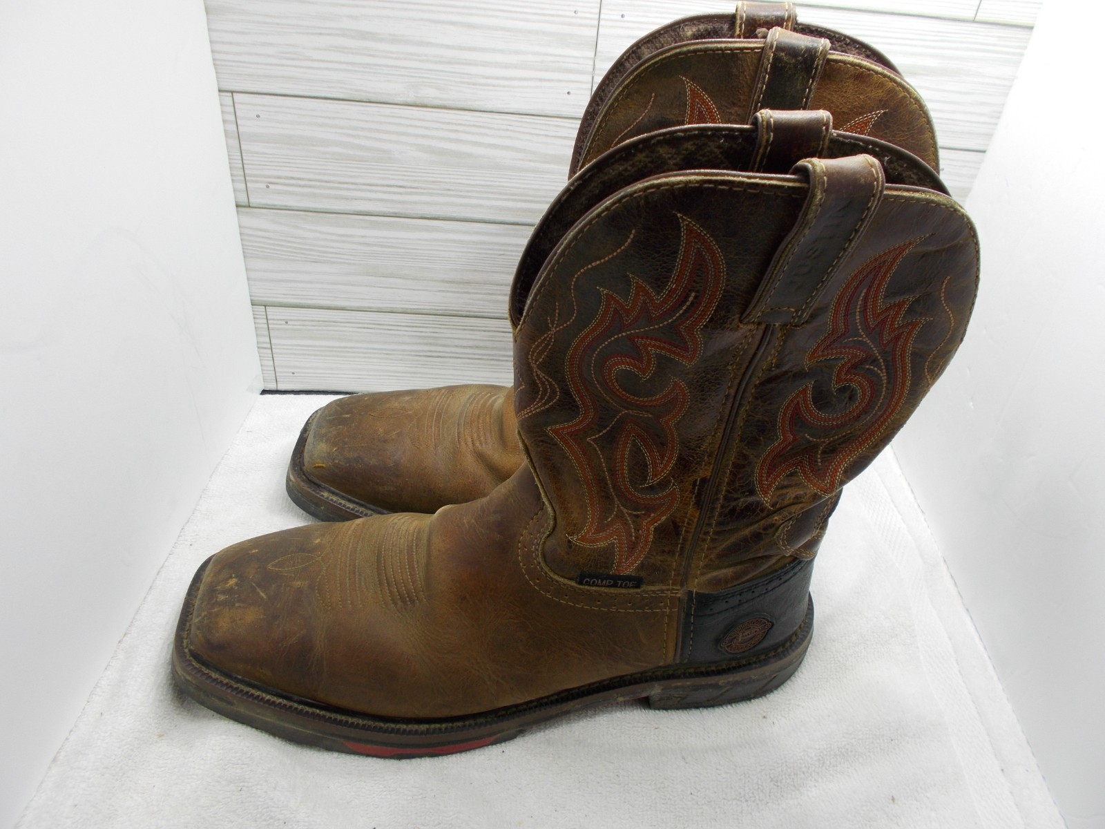 Justin Stampede WK4641 Men’s Brown Composite Toe Western Boots Size 9.5D
