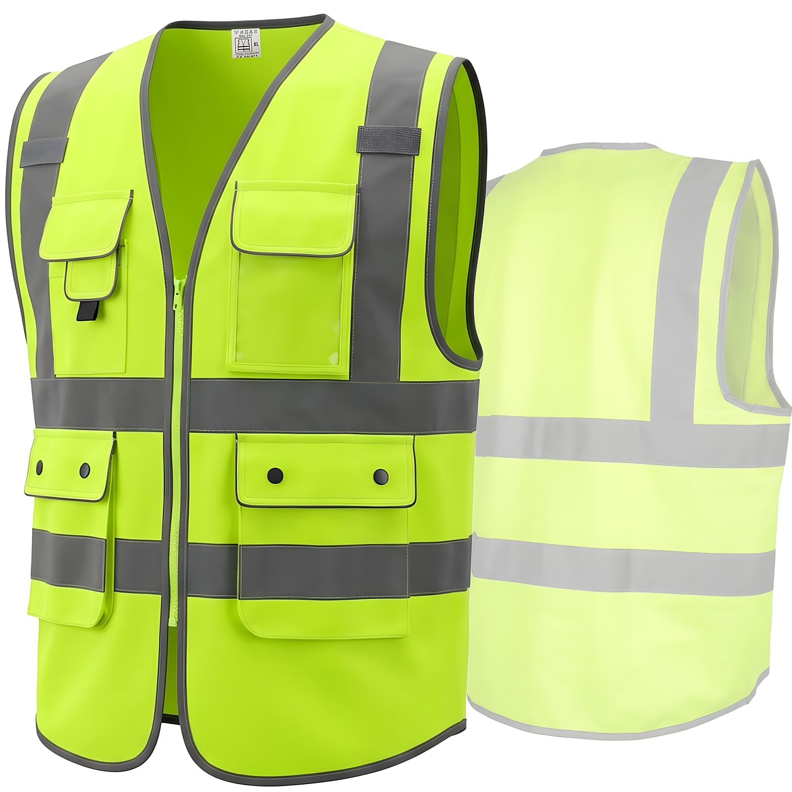 HOOCEN Class 2 High Visibility Safety Vest with Zipper Front, 9 Pockets & Ref…