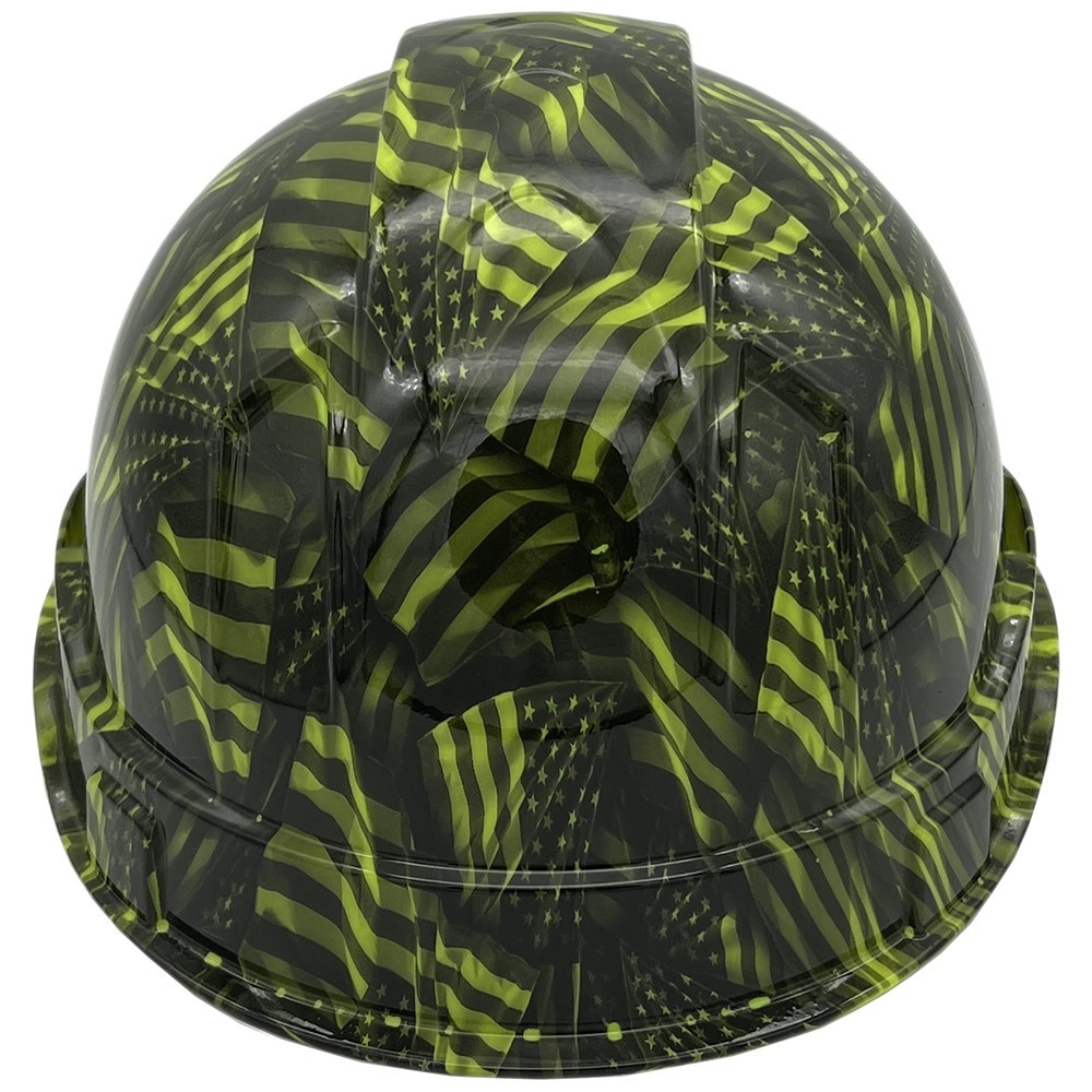 Green Covert Flag Hydro Dipped Cap Style Hard Hat with Ratchet Suspension