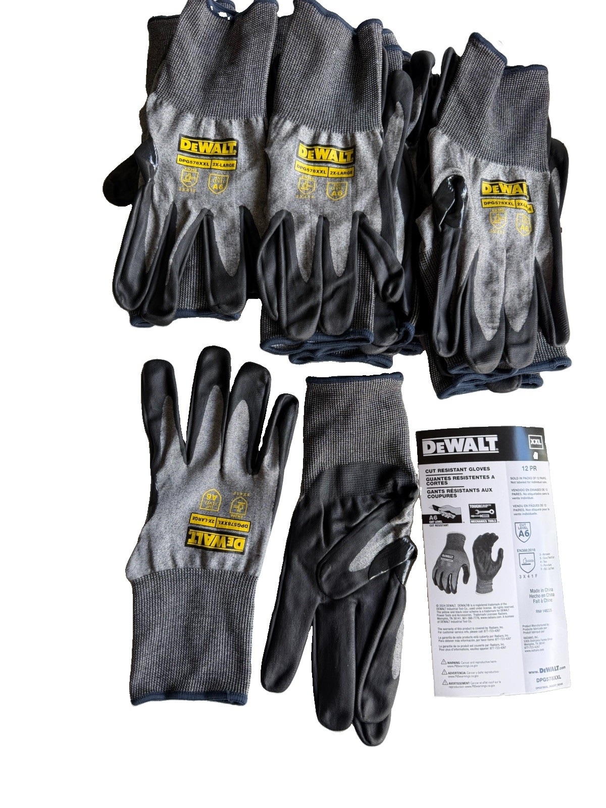 DEWALT DPG578xxl Cut Protection Level A6 – Size 2X Brand New 12 Pack