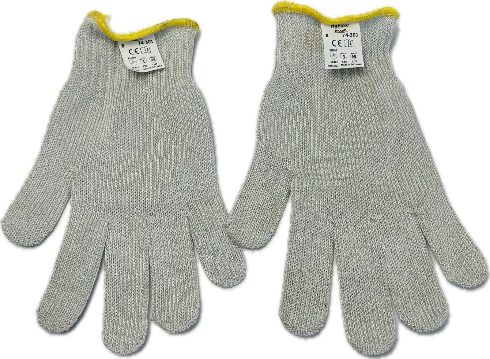 2 Gloves Ansell 74-301 Hyflex Cut Resistant Gloves A8 Cut Level Uncoated Size 8