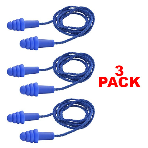ELVEX EP-412 Quattro Corded Reusable Blue Ear Plugs (3 PACK)