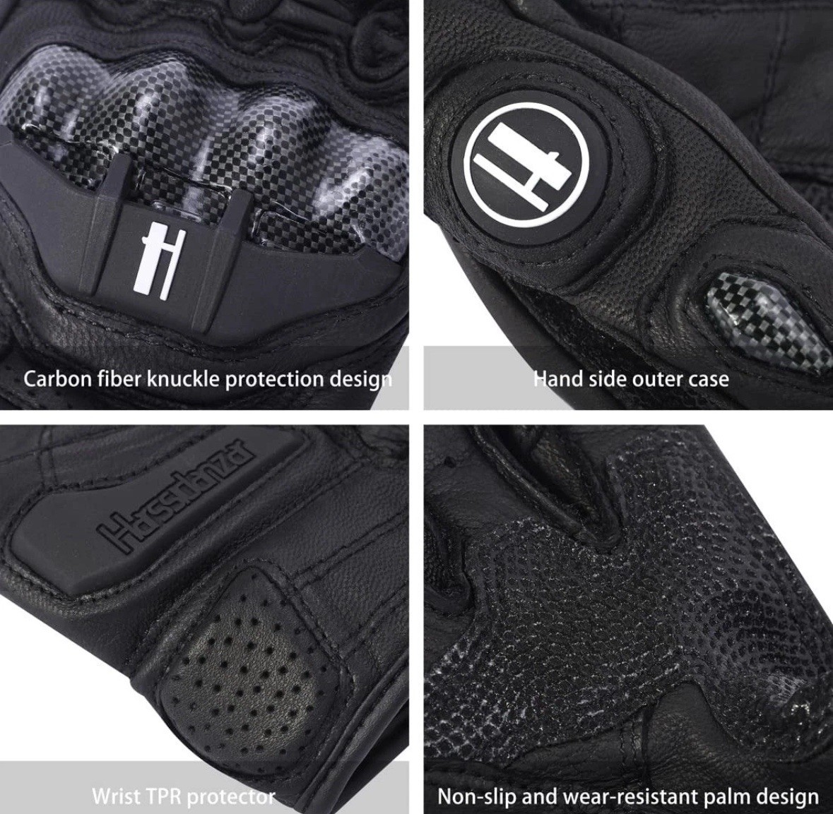 Summer Motorcycle Leather Gloves Touch Screen, Powersports Knuckle, Sz Large