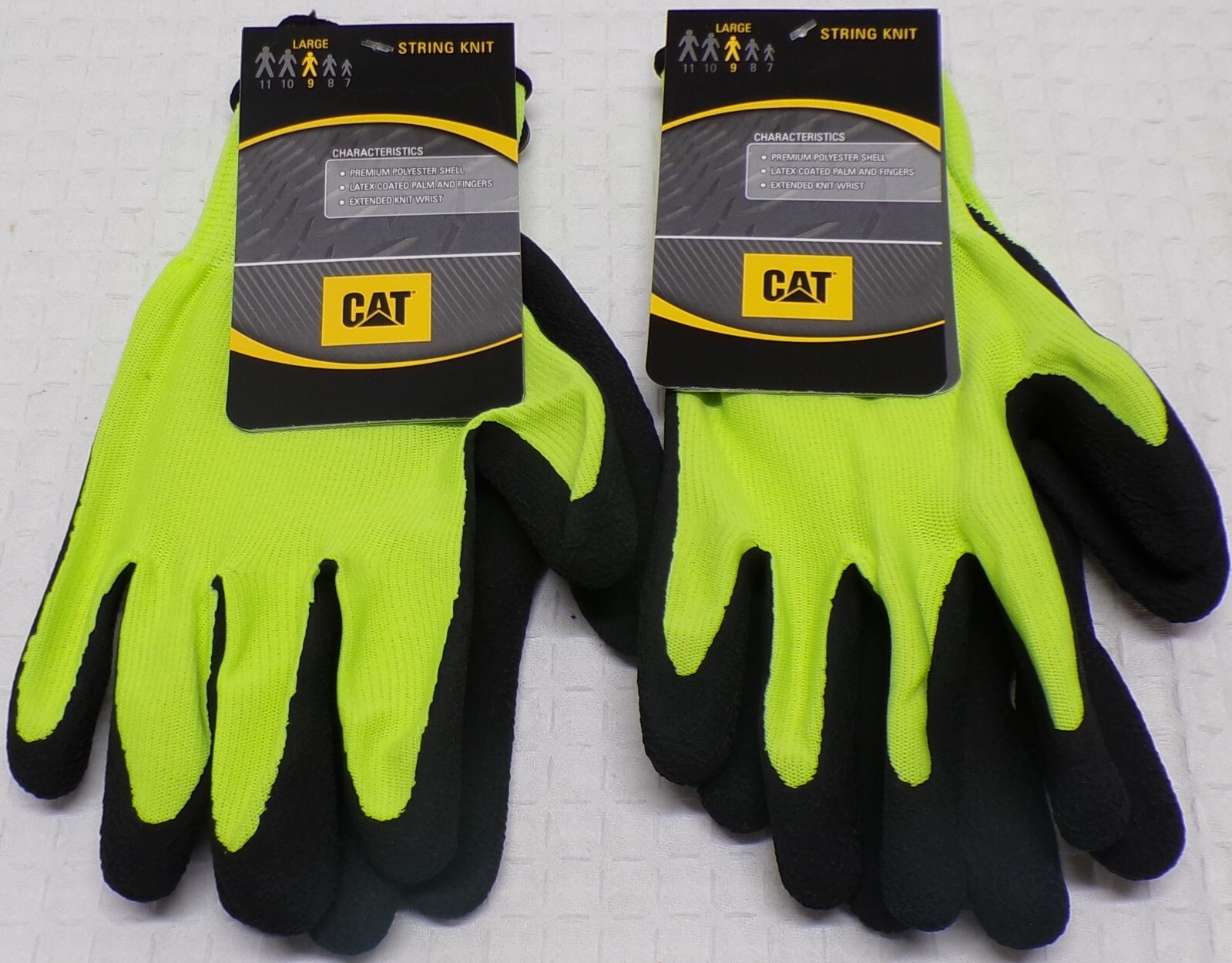 Lot of 2 CAT String Knit Gloves Polyester Shell Size Large CAT017418L