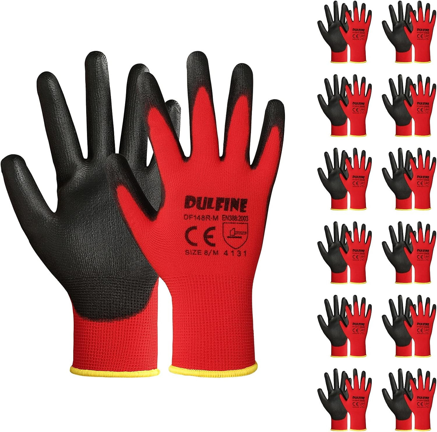 Safety Work Gloves PU Coated-12 Pairs,Red Seamless Knit Glove with Polyurethane