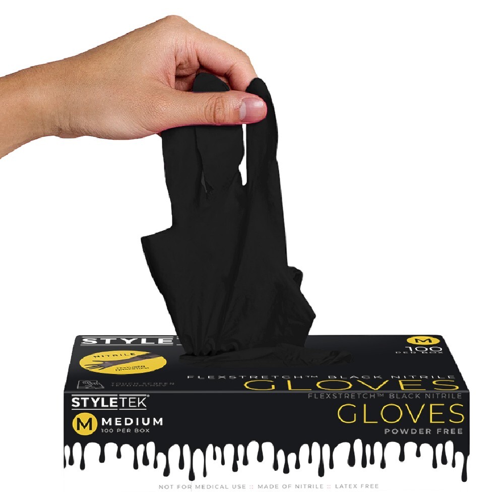 StyleTek Deluxe Touch Black Nitrile Gloves for Barbers & Salons