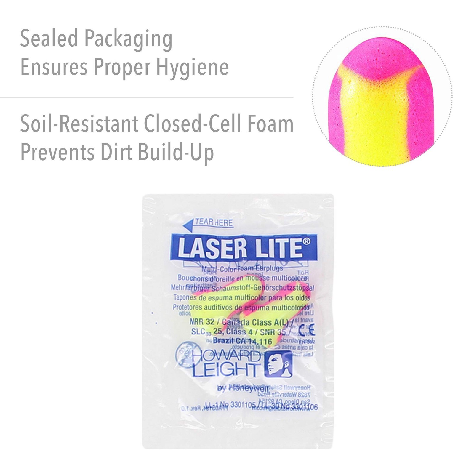 Honeywell Laser Lite Disposable Foam Earplugs Noise Reduction 50 Pairs