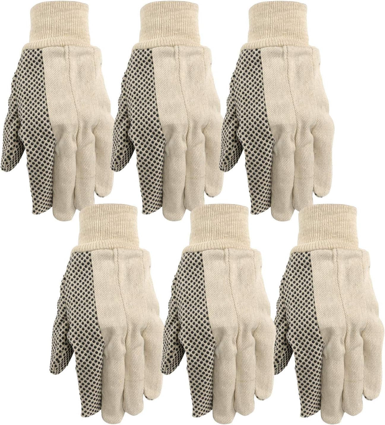 Canvas Grip Gloves, All Purpose, Grip Dots, 6-Pack, Large | Canvas, Hob Nob Grip