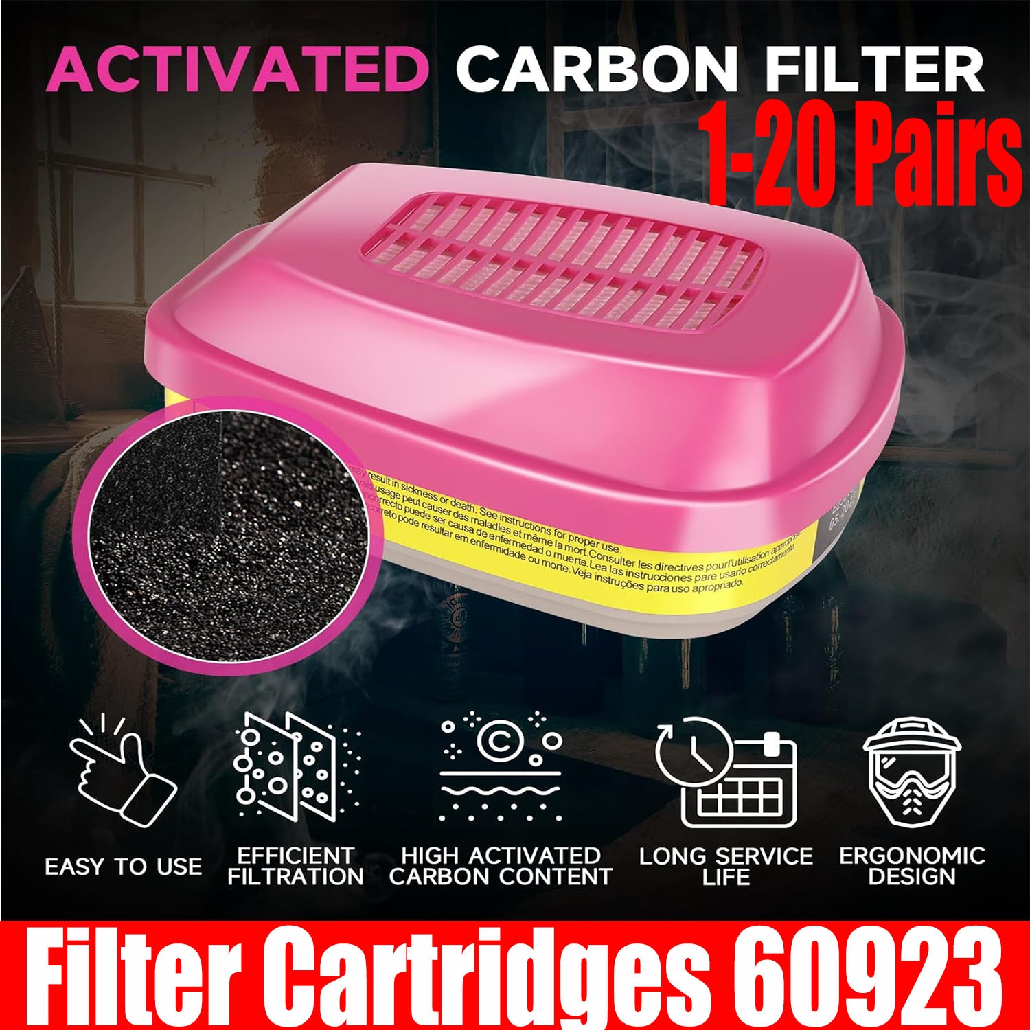 1-20 Pairs For 3M 60923 Organic Gas Replacement Respirator Cartridge/Filter new