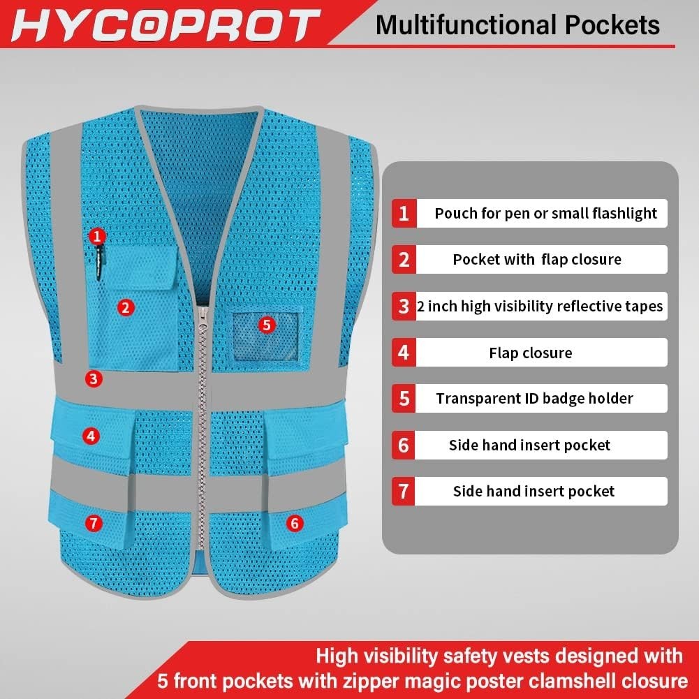 High Visibility Mesh Safety Reflective Vest with Pockets and Zipper, Meets AN…