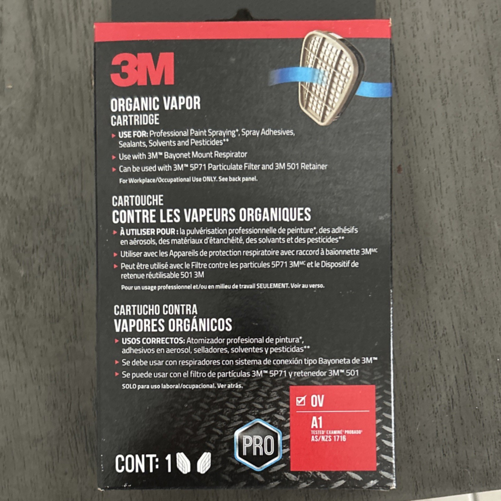 3M Organic Vapor Cartridge OV A1 AS/NZS 1716 Respirator Filter case of 10.