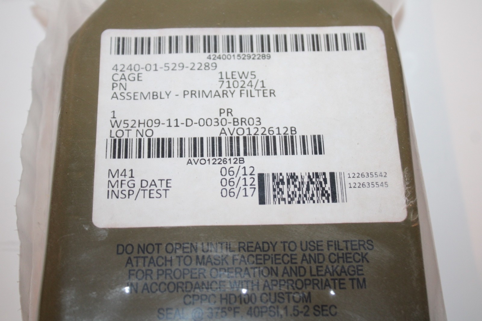 US Army Issue M50 M51 Gas Mask Filter Vacuum Sealed NSN 4240-01-529-2289