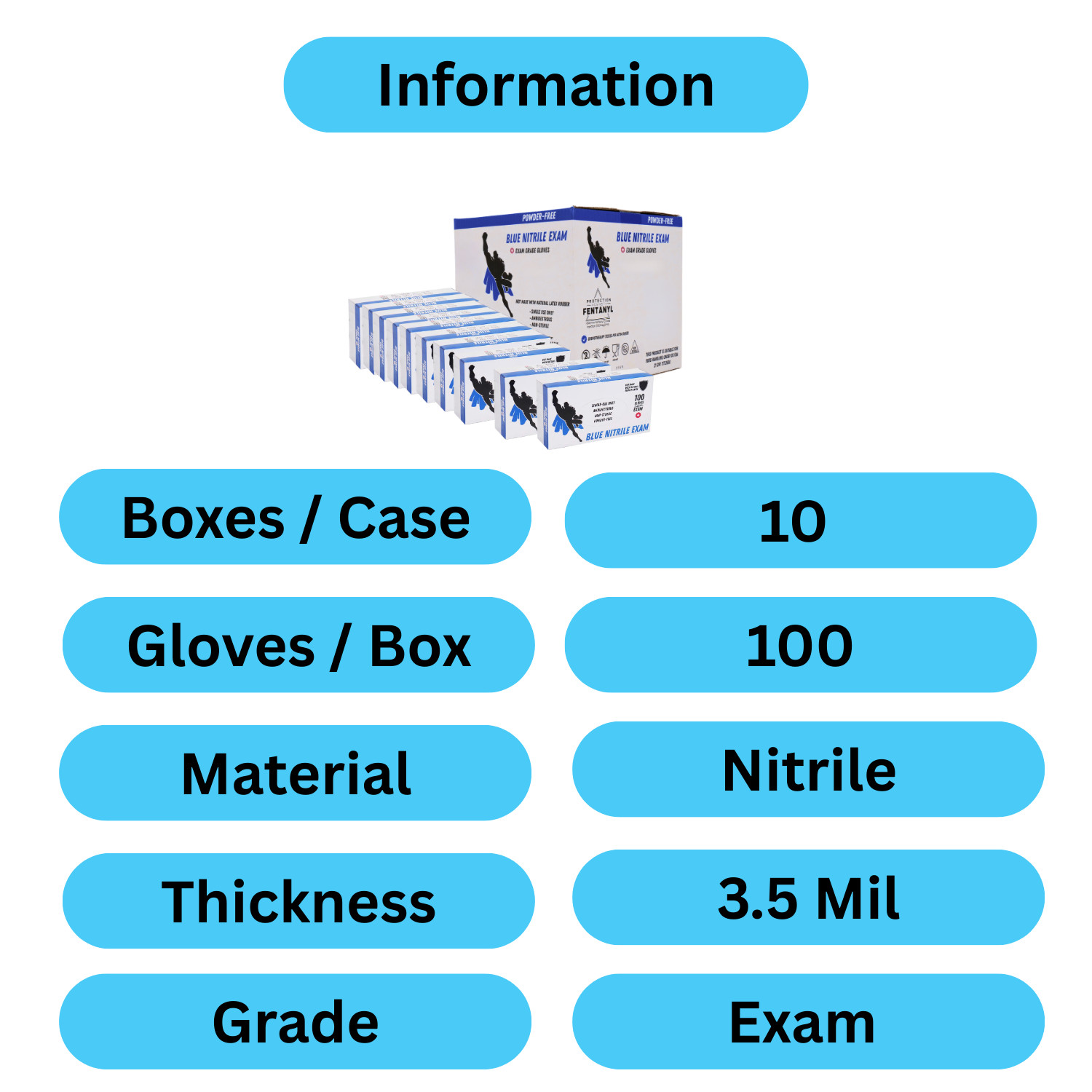 Blue Disposable Nitrile Exam Gloves 3 Mil Large, Latex-Free, 1000 Gloves