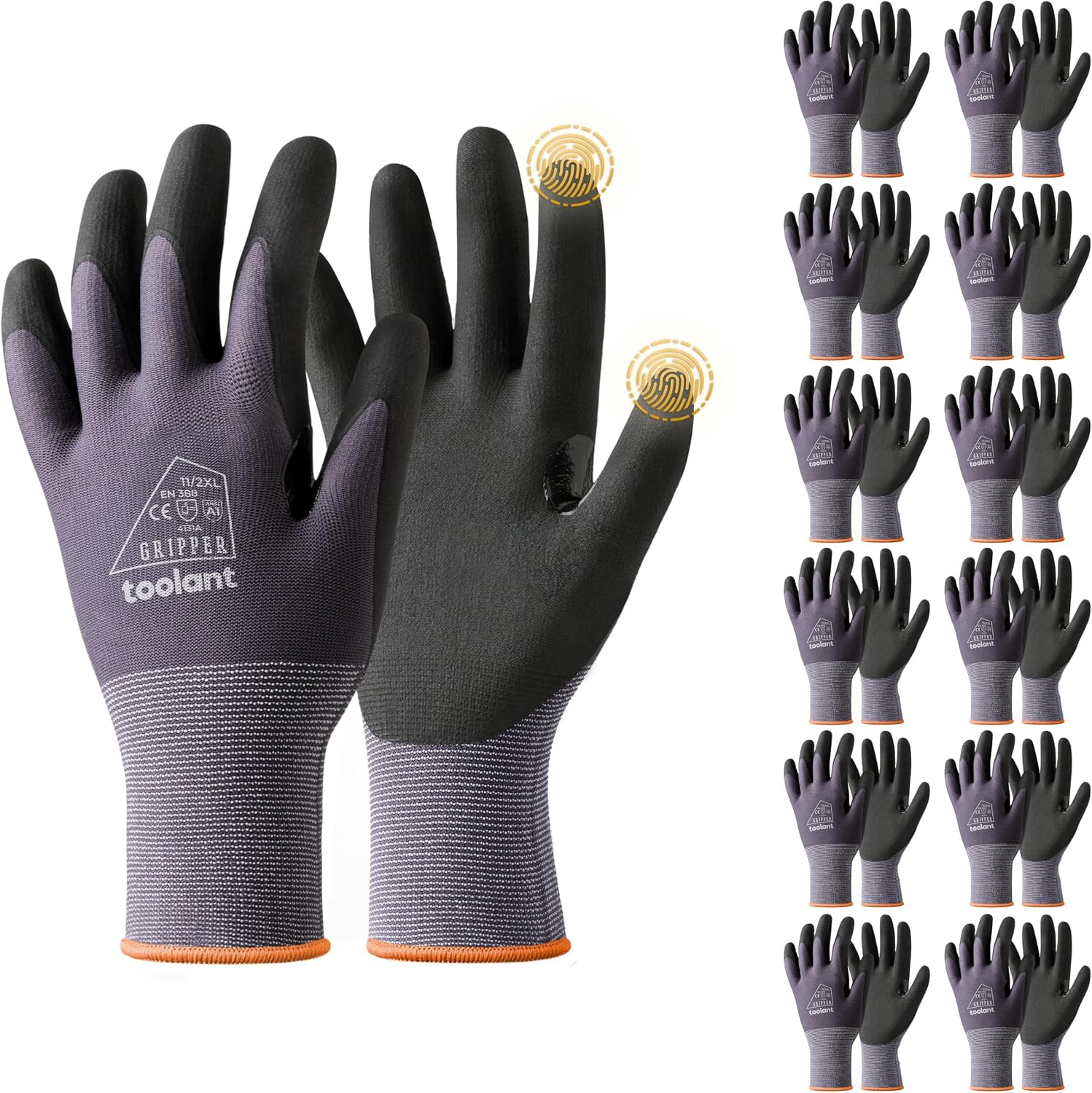 6 Pairs Work Gloves Microfoam Nitrile Coated, 15 Gauge Breathable Nylon with Gri