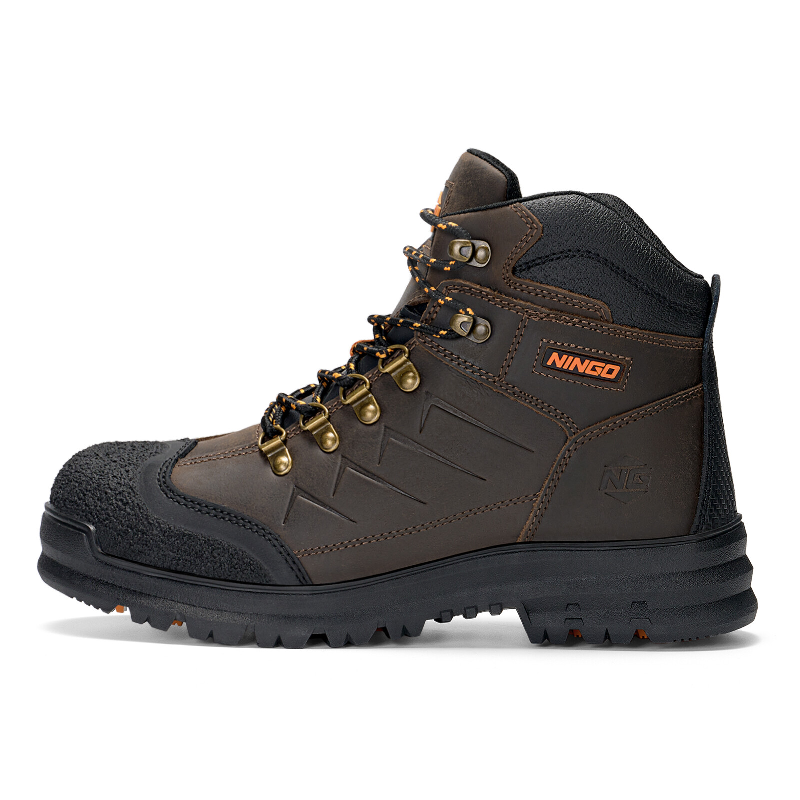 NINGO Men’s Steel Toe Work Boots Leather Industrial & Construction Safety Boots