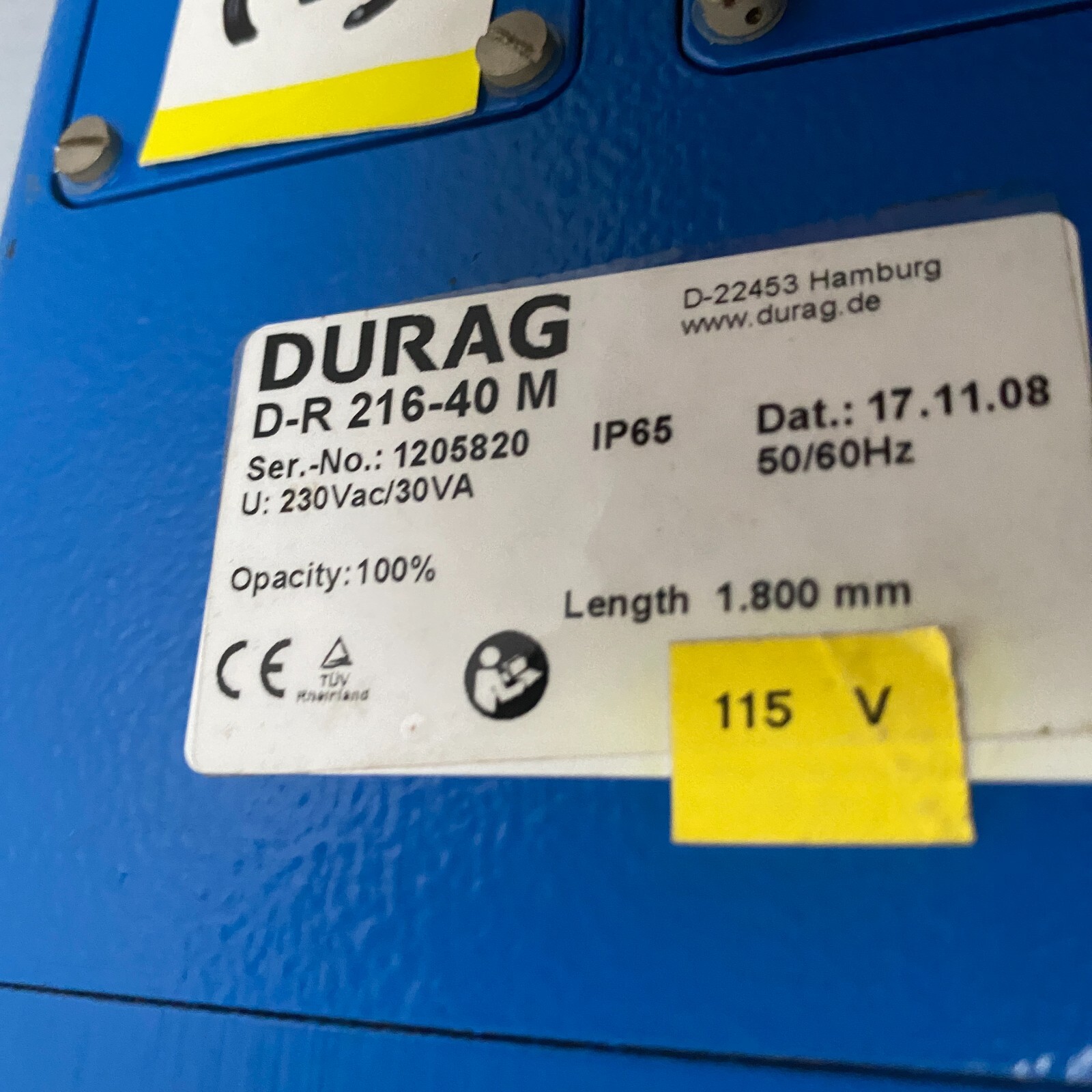 DURAG D-R 216-40 M Optical dust and opacity meter SENSOR