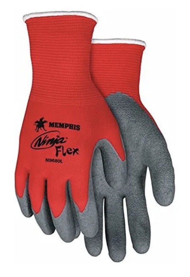 MCR Memphis MED N9680 RED Ninja Flex Latex Coated Work Gloves – 2 PAIR MEDIUM
