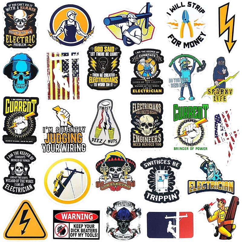 50Pcs Hard Hat Stickers Electrician Construction Lineman Helmet Decals Ibew Tool