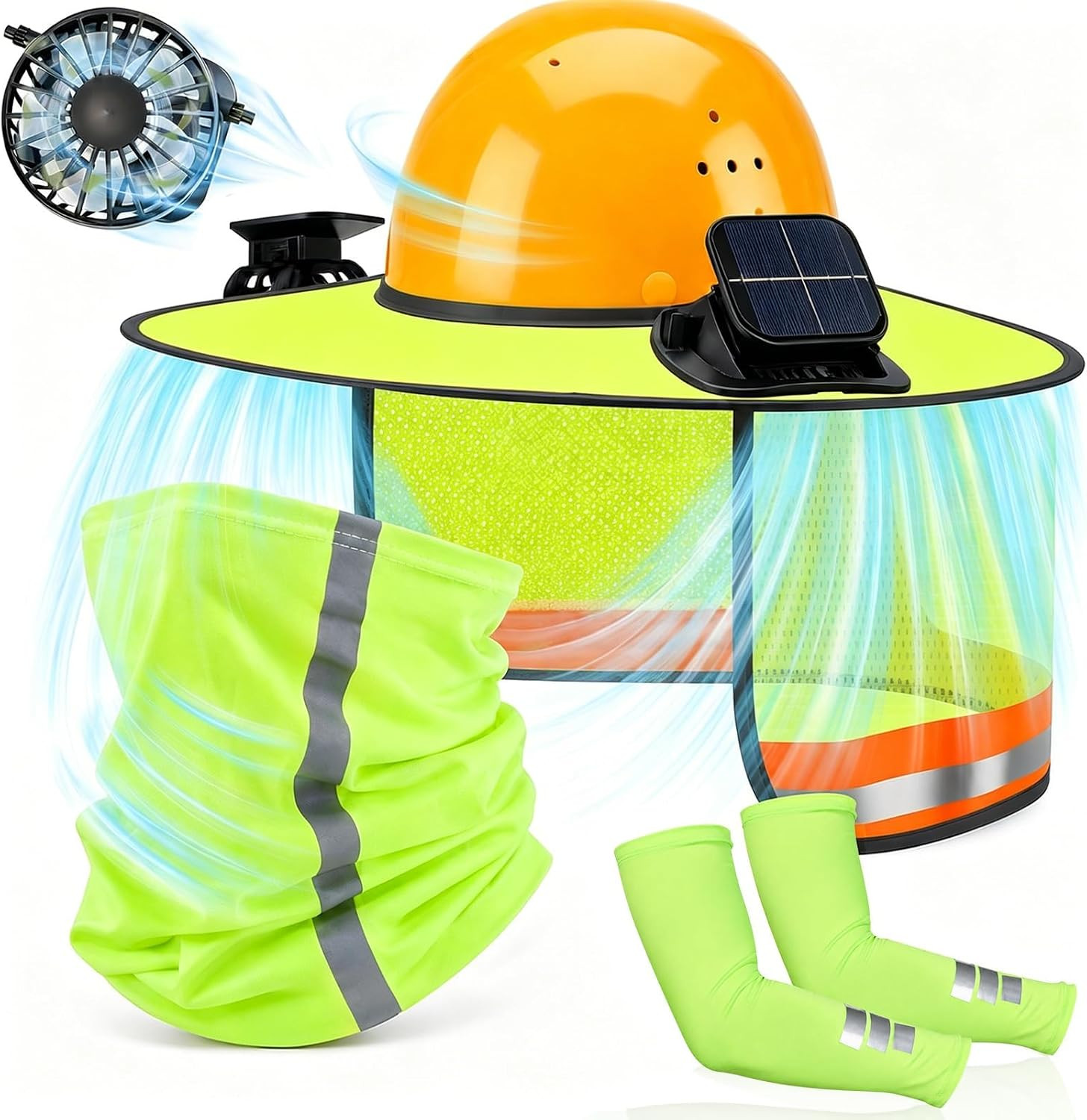 1 Set Hard Hat Sun Shade with 2 Solar Fans,Full Brim Sun Visor with Neck Gaiter