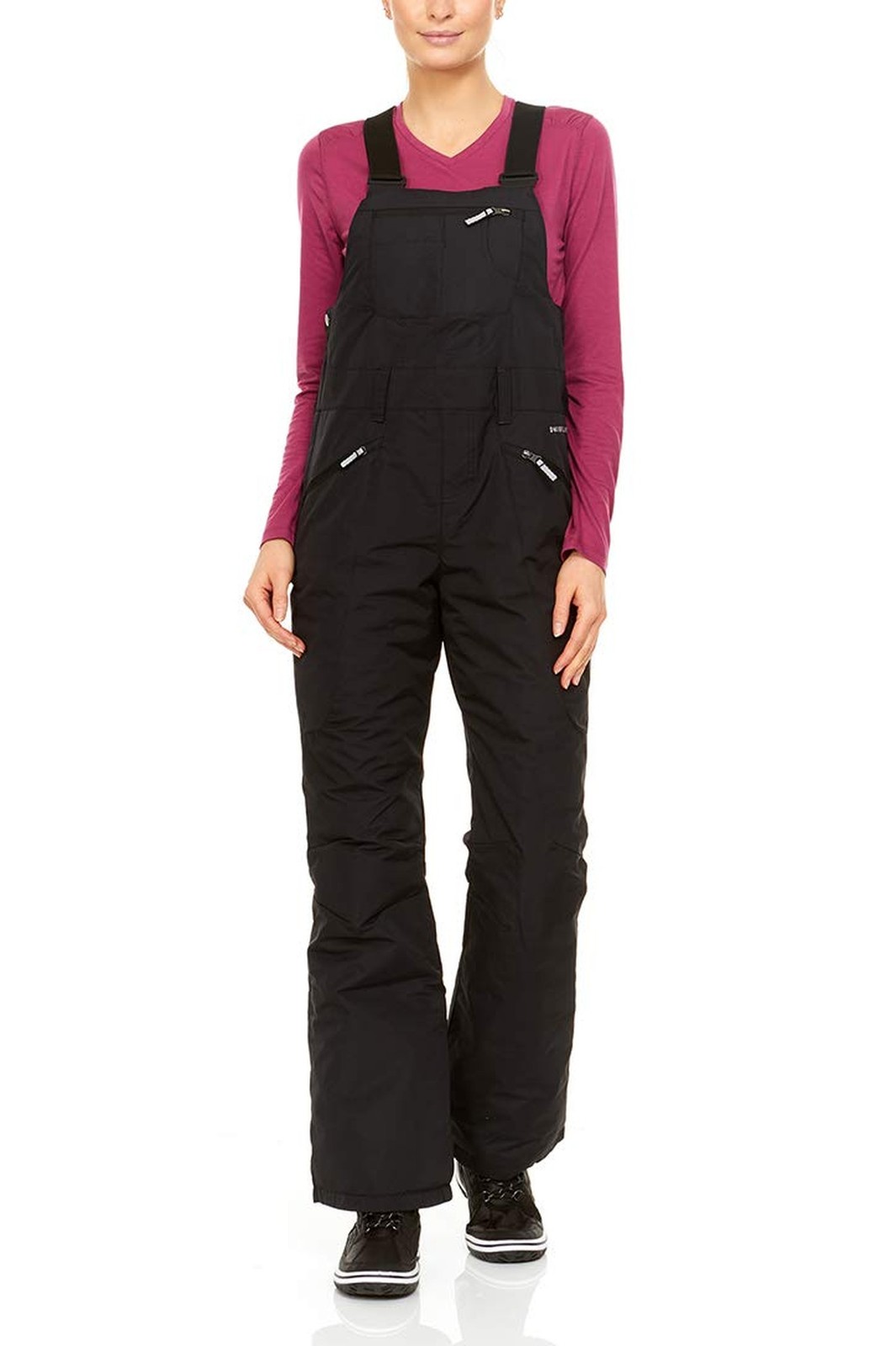 Womens Water Resistant Breathable Ski Bib Pants with Pocket Large Deep Black