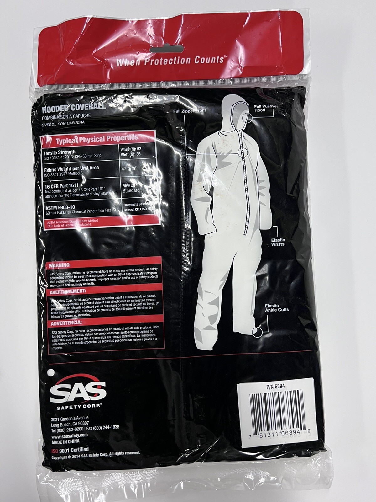Crew Coverall Gen-Nex XL Cloth Like Fiber Zipper Closure 6894 Lot Of 4