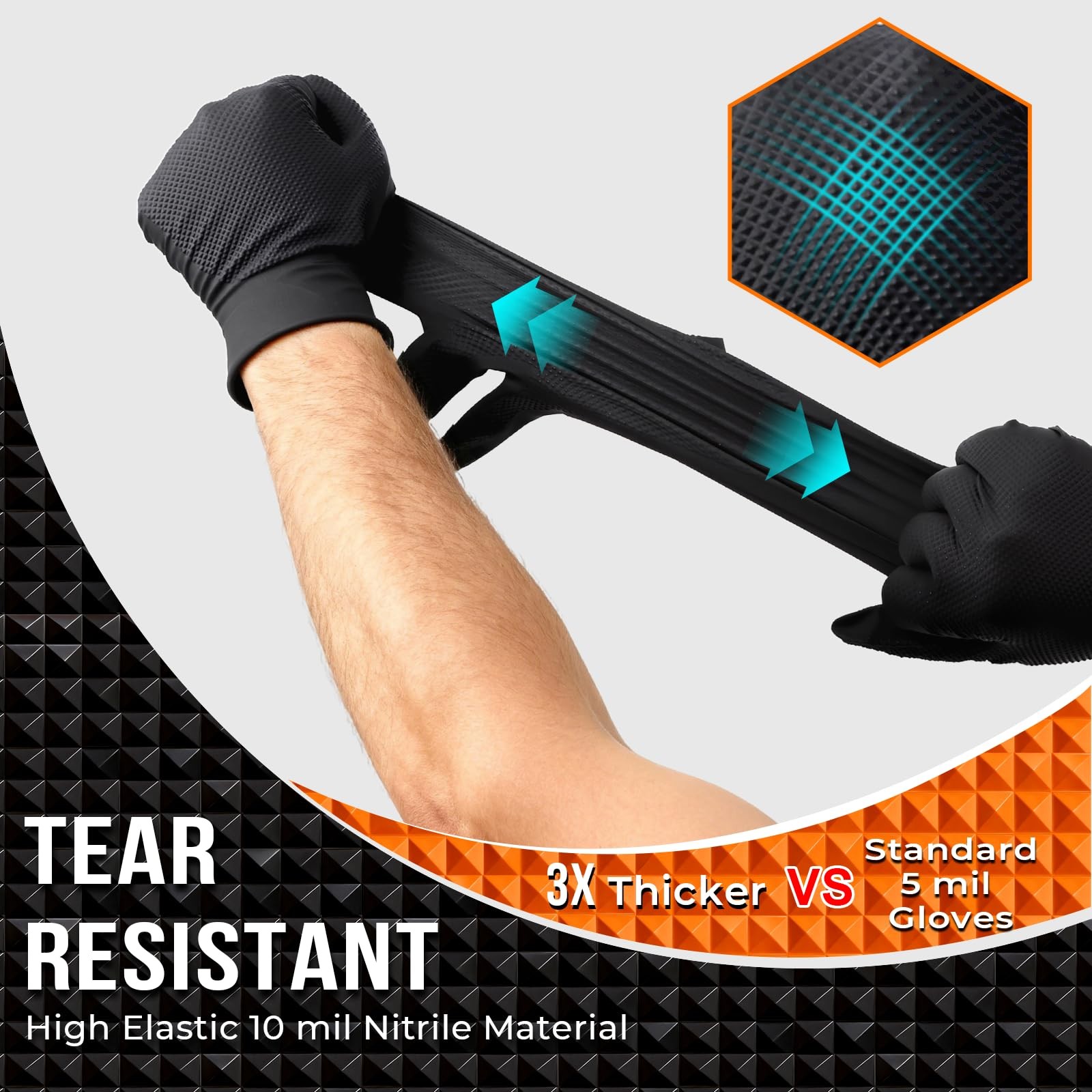 ANBOSON 10 Mil Diamond Textured Nitrile Gloves, Heavy X-Large, Black of 100
