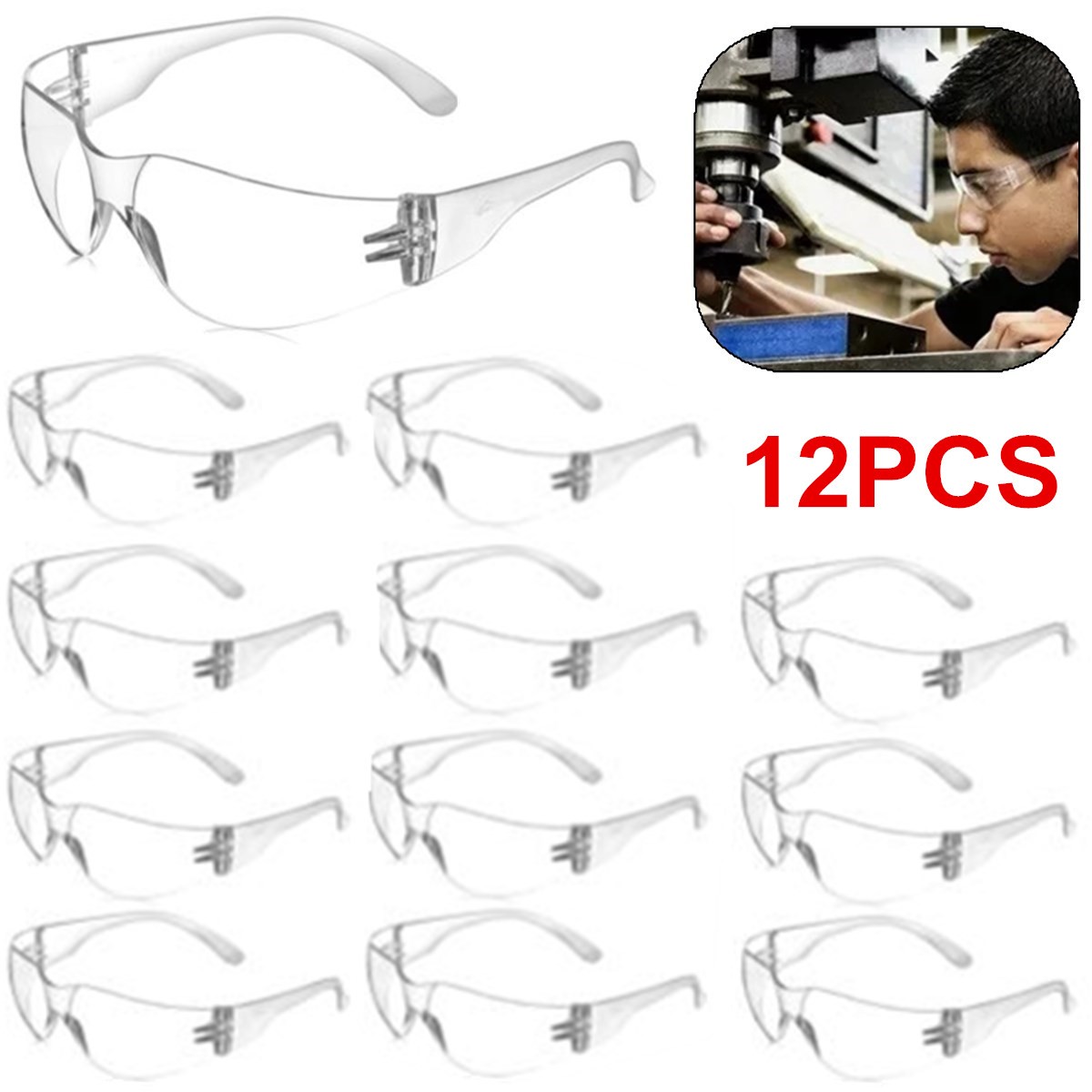 12 Pair Safety Glasses Protective Goggle Clear Lens Eyewear Anti Scratch Work US